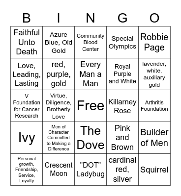 Greek Life Bingo Card