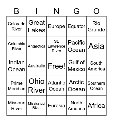 Wallin's Geography Bingo Card