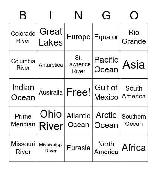Wallin's Geography Bingo Card