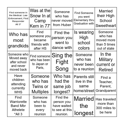 Getting to know your fellow Warriors Bingo Card