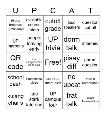 Upcat bingo Card