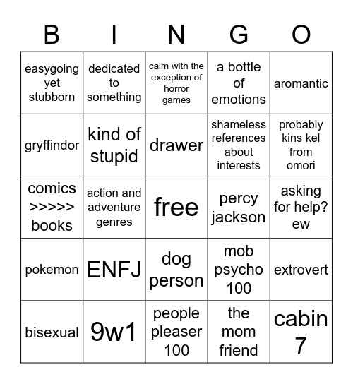 how similar are you to me Bingo Card