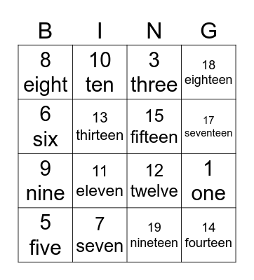 Number Bingo Card