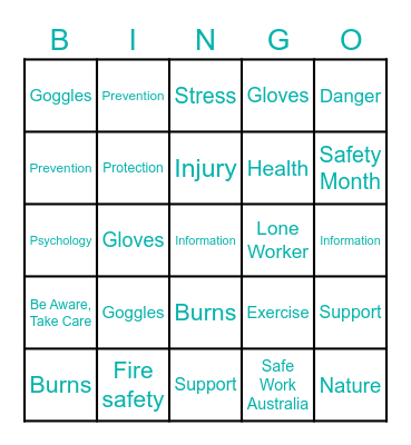 National Safe Work Month Bingo Card