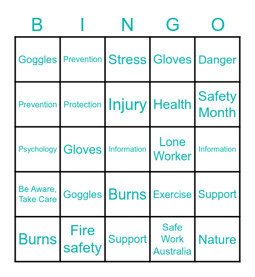 National Safe Work Month Bingo Card