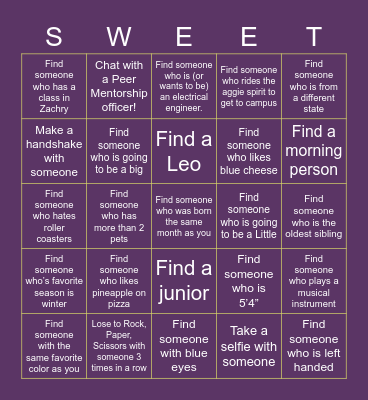 Big/Little Meet Me Bingo! Bingo Card