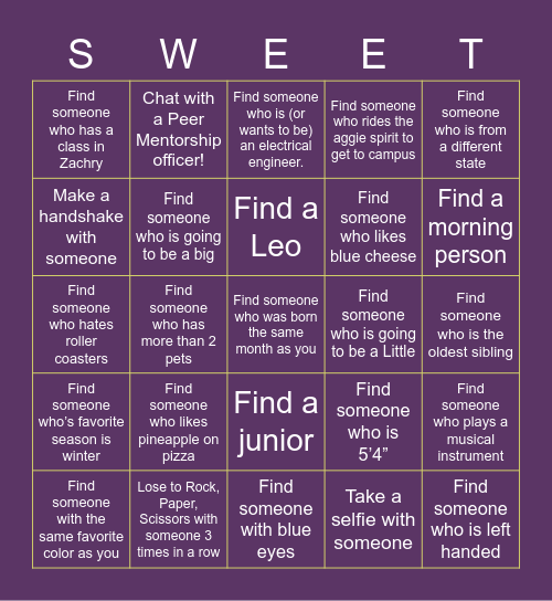 Big/Little Meet Me Bingo! Bingo Card