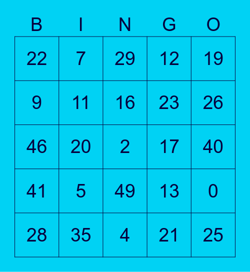 NUMERIC Bingo Card