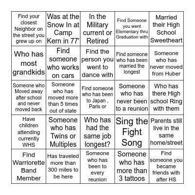 Getting to know your fellow Warriors Bingo Card