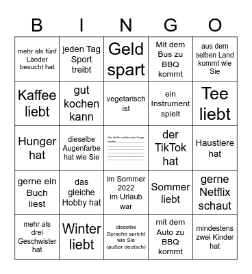 Finden Sie jemanden, der/die... Bingo Card