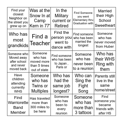 Getting to know your fellow Warriors Bingo Card