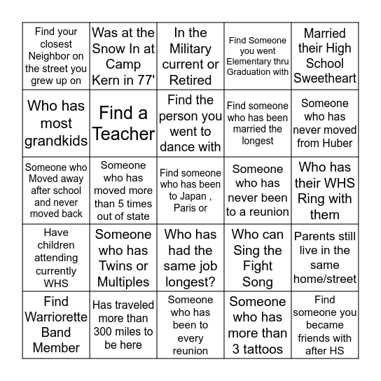 Getting to know your fellow Warriors Bingo Card