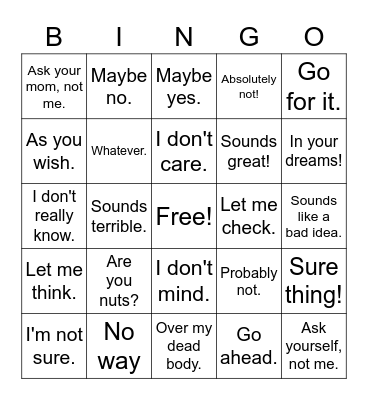 Yes/No Q Answers Bingo Card
