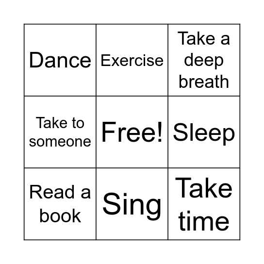 Stress Relief Activities Bingo Card