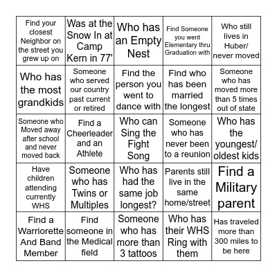 Getting to know your fellow Warriors Bingo Card