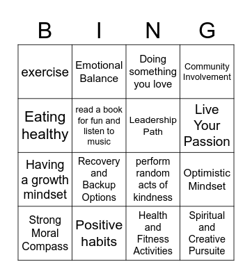 Resilience Bingo Card