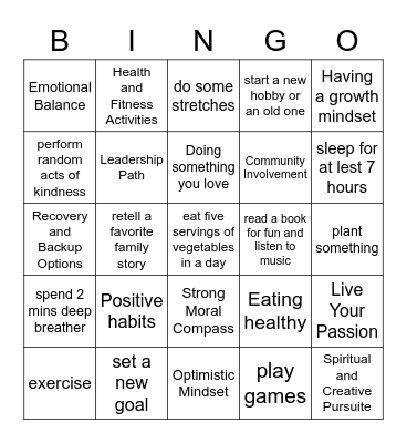 Resilience Bingo Card