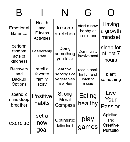 Resilience Bingo Card