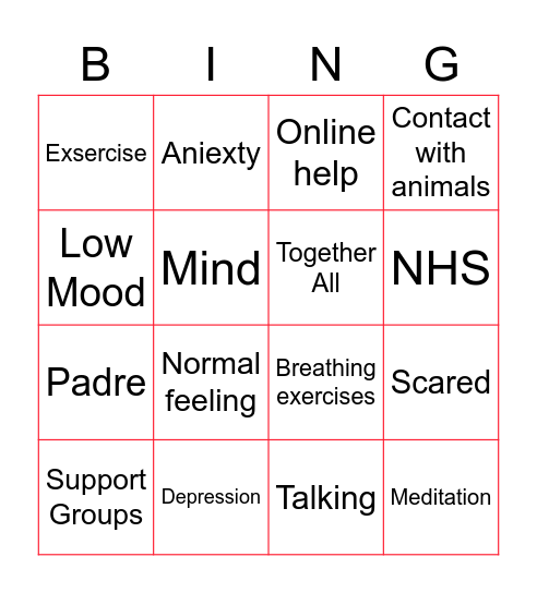 Mindfulness Bingo Card