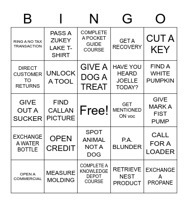 CASHIER BINGO Card