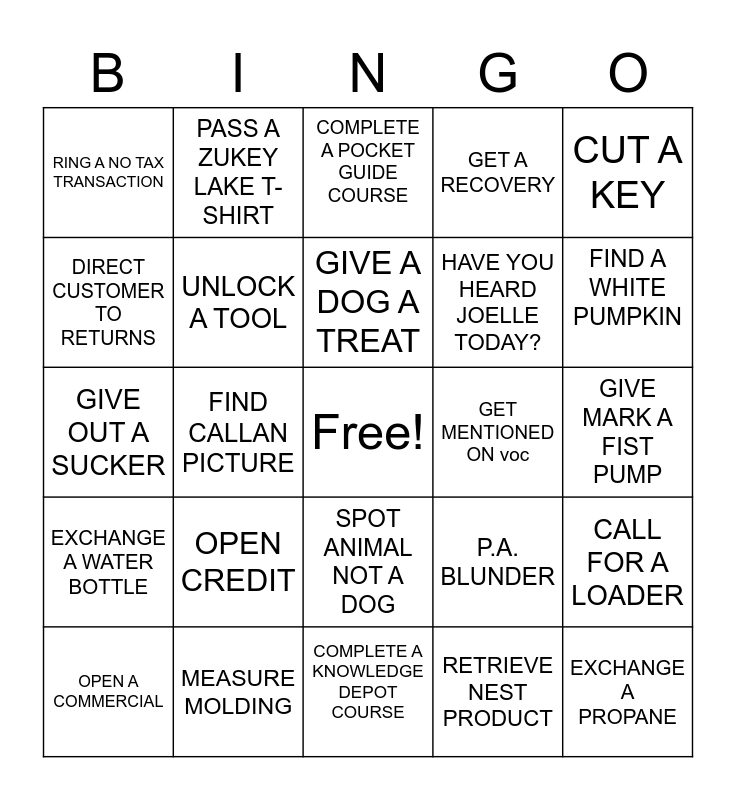 CASHIER BINGO Card