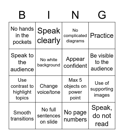 Presentation Bingo Card