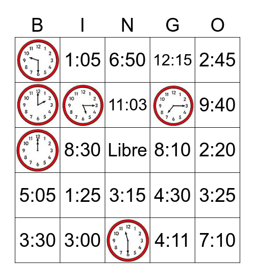 Telling Time Bingo Card