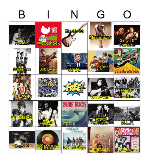 Rock Band 1960's Mr. Warnick Bingo Card