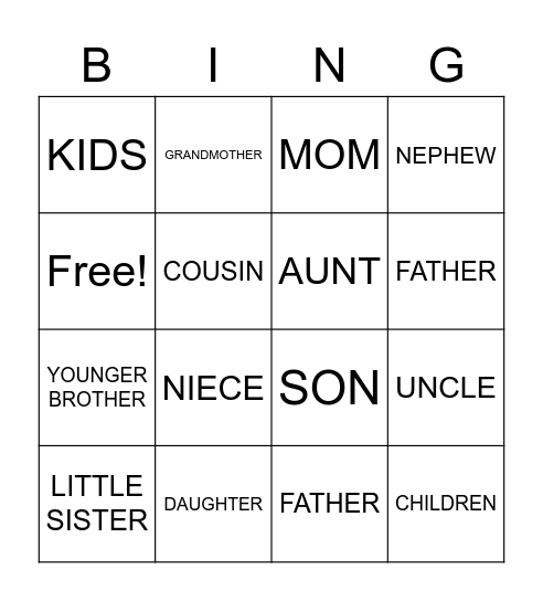 FAMILY Bingo Card