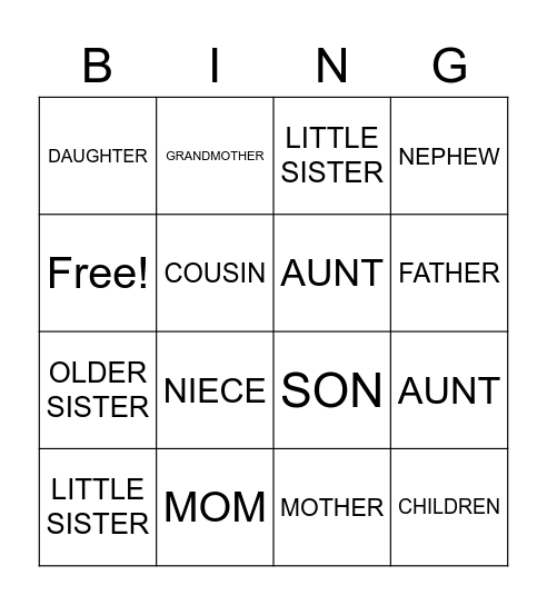 FAMILY Bingo Card