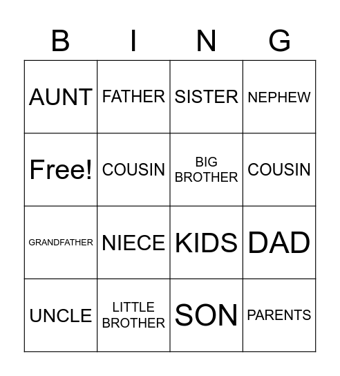 FAMILY Bingo Card