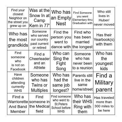 Getting to know your fellow Warriors Bingo Card