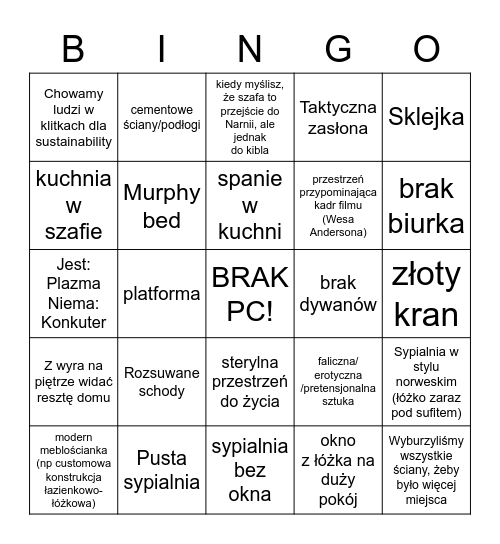 poprawione small apartment bingo Card