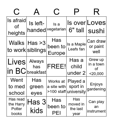 CACPR Bingo Card