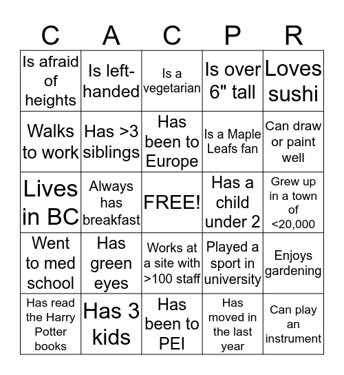 CACPR Bingo Card