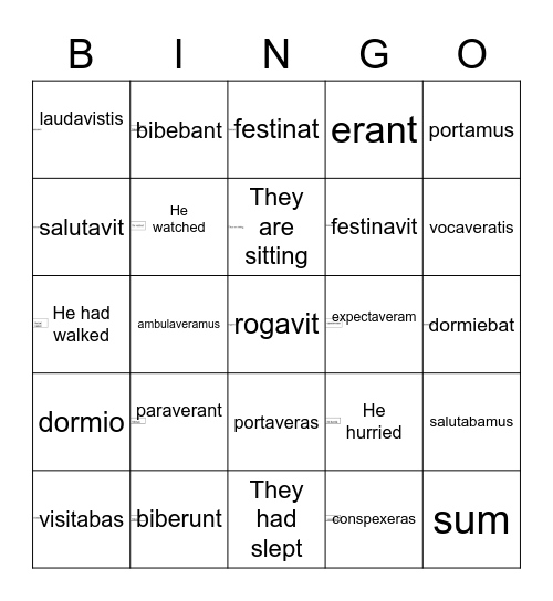 Stage 16 Verb Tenses Bingo Card
