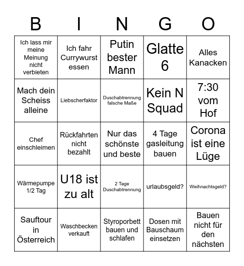 Kündigungsbingo H&R Spezialedition Bingo Card