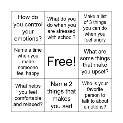 EMOTIONAL REGULATION Bingo Card