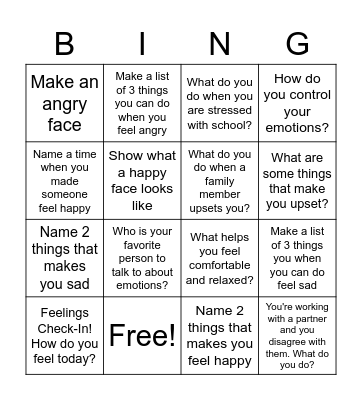 EMOTIONAL REGULATION Bingo Card