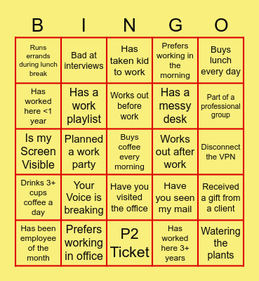 WFH BINGO!!! Bingo Card