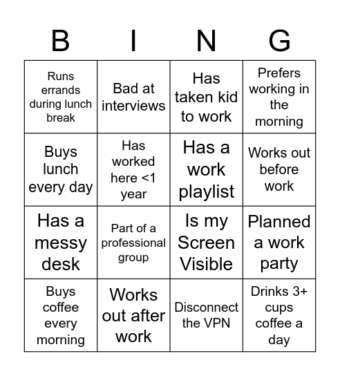 WFH BINGO!!! Bingo Card