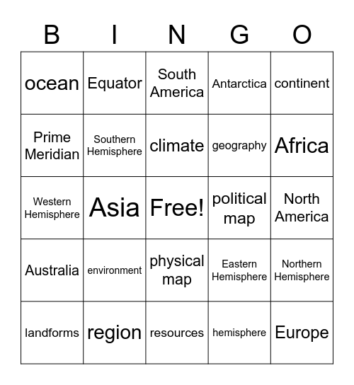 Geography Bingo 2 Bingo Card