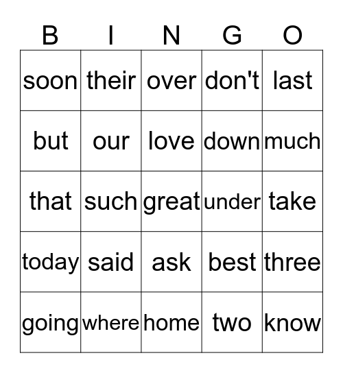 1st second nine weeks sight words Bingo Card