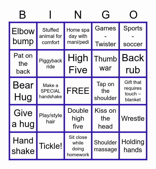 Love Language - PHYSICAL TOUCH Bingo Card