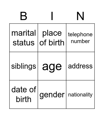 Untitled Bingo Card