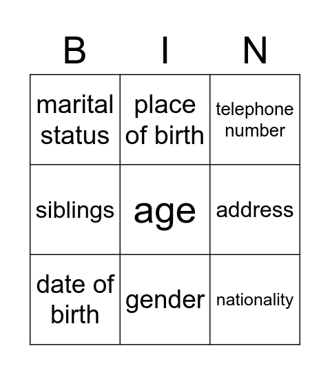 Untitled Bingo Card