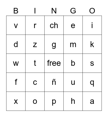 Spanish Alphabet Bingo Card