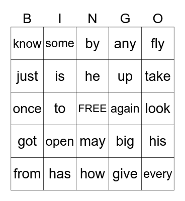 First Grade Sight Words Bingo Card