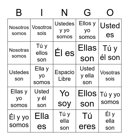 Los pronombres personales y el verbo ser I Bingo Card