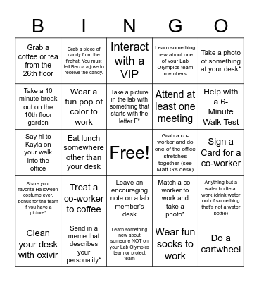 2022 Lab Olympics Bingo Card